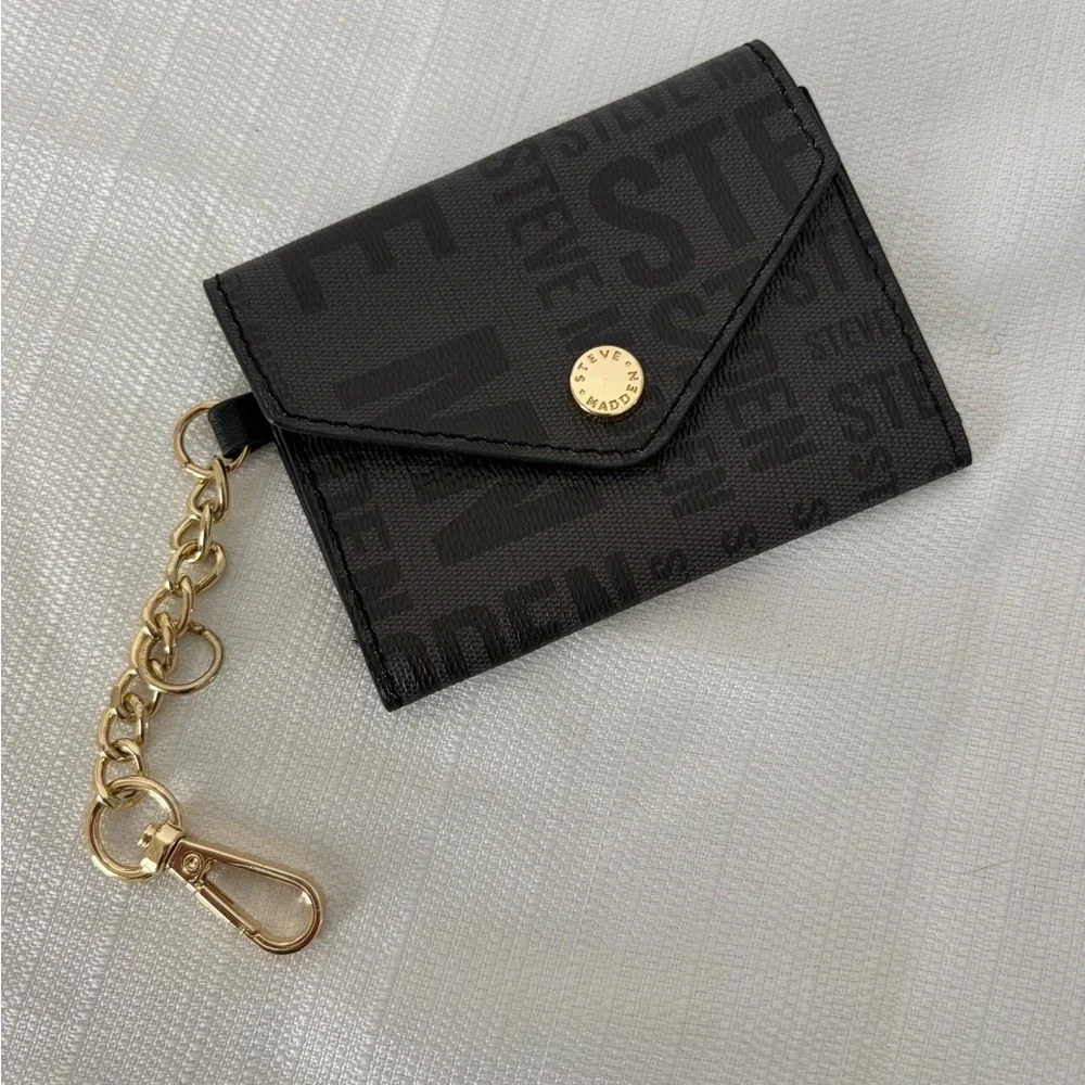 Steve Madden Card Holder Mini Wallet Keychain Black Logo(B124),